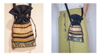 Easy sewing DIY from old jeans  Mobile sling bag  drawstring crossbody bag [upl. by Eynaffit]