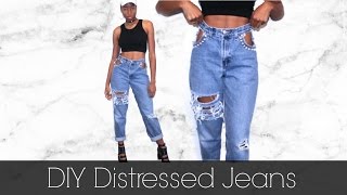 DIY Distressed Ripped Jeans w Cut Out Pockets [upl. by Nitin]