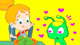 Yes Yes vegetable song en español  Groovy el marciano y Phoebe enseñan a tu hijo a comer verduras [upl. by Kristofor]