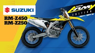 2023 Suzuki RMZ450  RMZ250 amp Army Edition Prices Colors Specs Features [upl. by Ojadnama220]