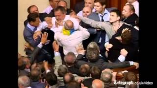 Parliament punchup Huge fight erupts among MPs in Ukraine legislature [upl. by Edlin]