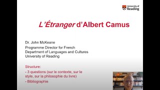 French L’Étranger d’Albert Camus  Dr John McKeane University of Reading [upl. by Elatnahc152]