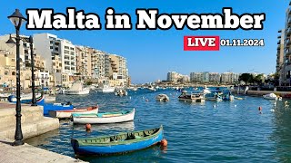 Malta in November Live walk in St Julians on 01112024 [upl. by Eibrad]