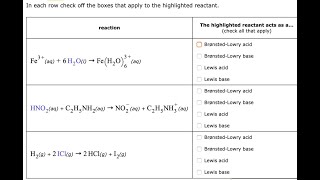 In each row check off the boxes that apply to the highlighted reactant The highlighted reactant ac [upl. by Huntley]