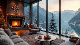 Jazz Coffee Shop Ambience with Cozy Fireplace amp Winter Snow ❄️☕  Relaxing Winter Vibes [upl. by Apple25]