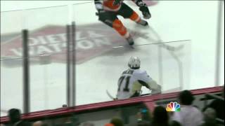 Evgeni Malkin elbows Jakub Voracek March 18th 2012 [upl. by Hsina]