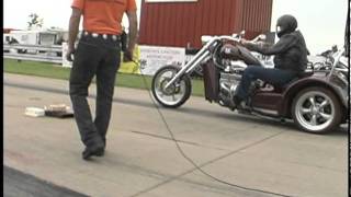 Smokin 800 Horsepower Nitrous Giant V8 Chopper Trike Runs Wild at Conesville Bike Drags [upl. by Einalem]