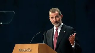 El Rey Felipe VI llega a Trujillo para inaugurar el “Encuentro de Academias Hispanoamericanas de la [upl. by Eitra]