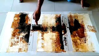 Triptych Abstract Painting Demo  Easy Acrylic Painting Technique  Using Rubber Roller 🤩🤩🤩 [upl. by Moss]