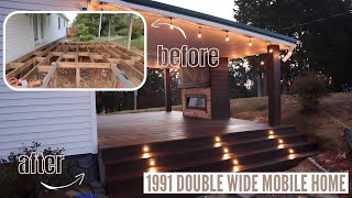 MOBILE HOME DREAM PORCH REVEAL  EXTREME start to finish double wide mobile home deck makeover ep7 [upl. by Ycal]