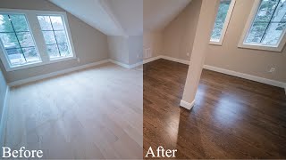 DuraSeal Dark Walnut stain on red oak hardwood floor 2 coats Bona Mega satin on top [upl. by Hoon]