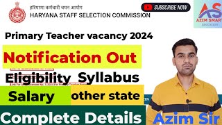 haryana prt teacher vacancy 2024  Haryana HSSC Primary Teacher PRT Recruitment 2024 for 1456 post [upl. by Aicat]