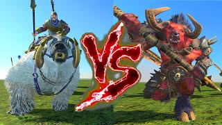 War Bear Riders VS Minotaurs of Khorne Great Weapons Total War Warhammer 3 [upl. by Naejeillib]