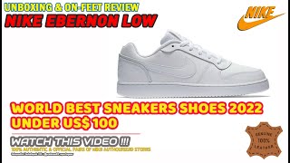 Unboxing amp review on feet NIKE EBERNON LOW WOMENS SNEAKERS TRIPLE WHITE LEATHER 100 AUTHENTIC [upl. by Diarmid]