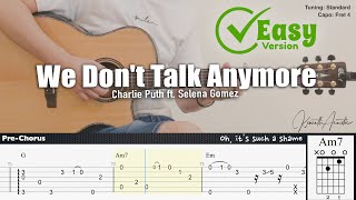 We Dont Talk Anymore Easy Version  Charlie Puth ft Selena Gomez  Fingerstyle Guitar [upl. by Raybourne900]