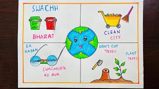 Swachh Bharat Abhiyan Drawing Easy  Clean India Green India Drawing  Gandhi Jayanthi Drawing [upl. by Kcirreg]