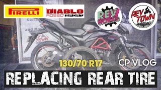 REPLACING REAR TIRE FOR GIXXER  PIRELLI DIABLO ROSSO  REVWORKS MOTO PH  REVTOWN MOTO PH  CP VLOG [upl. by Arayk164]