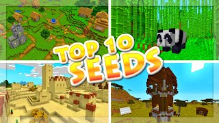 Top 10 BEST Seeds for MCPE 110  EPIC Minecraft PE 110 Seeds Bedrock Edition Beta 11003 [upl. by Ytsrik]