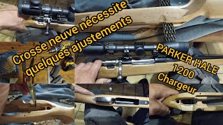 Ajustage de la crosse neuve pour ma PARKER HALE 1200 en 7x64 à chargeur amovible Mauser 98 [upl. by Ilak]