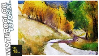 Watercolor Painting Tutorial Autumn Trees Dirt Road  WATERCOLOR PAINTING [upl. by Hanschen]