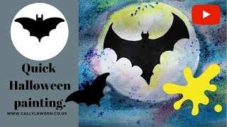 Quick Halloween Bat painting  Easy watercolour and brusho for beginners [upl. by Htebharas]