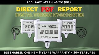 Bluetooth Digital Thermo Hygrometer  PDF Report  A ± 1 RH ± 02 °C  Audible  Visual Alarm [upl. by Akiemat]