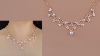 DIY Beaded Lace Necklace with Pearls and Seed Beads How to Make Beaded Jewelry Beading Tutorial [upl. by Liw]