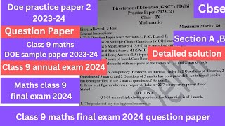 class 9 maths sample paper 202324  solution  doe practice paper 2 class 9  annual exam 2024 [upl. by Anidnamra]