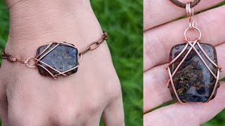 Simple Rectangle Pendant or Bracelet Wire Wrapping Tutorial with Round Wire [upl. by Norha]