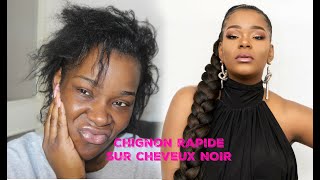 TUTO CHIGNON MÊCHES SIMPLE ET RAPIDE POUR CHEVEUX NOIR CREPUS BOUCLÉS ET FRISÉS  AFRO HAIR [upl. by Aksel777]