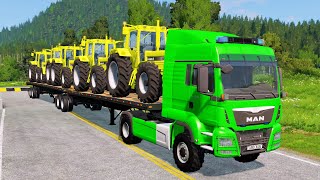 Tractors Transportation on a Flatbed Trailer Truck  Train vs Tractor  BeamNGDrive011 [upl. by Narruc746]