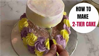 How to Make a 2Tier Cake  Beginners Guide  Heart Shaped Two Tier Cake  1KG Cake [upl. by Siryt]