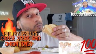 Philthy Phillys Mukbang🤙🏾  💥Phillys Cheese Steak amp Onion Rings  philthyphillys Mukbang [upl. by Nnaarual10]