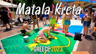 Matala Crete Kreta COMPLETE street painting event walking tour 4k Drone shots Greece 2023 [upl. by Acinet]