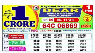 NAGALAND Lottery SAMBAD DEAR EVENING 1PM RESULT TODAY 06112024 STATE DEAR LOTTER [upl. by Artened]