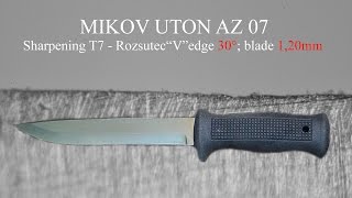 Mikov UTON AZ 07  sharpening T7 quotVquot edge 30° blade 120mm  observation in the microscope [upl. by Clement]