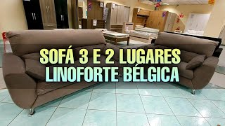 Sofá 3 e 2 Lugares Linoforte Bélgica em Tecido Suede com 4 Almofadas [upl. by Lekar]