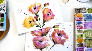 Loose watercolor flower painting so fun anyone can do em Tutorial with my Grandaughter [upl. by Anaic]