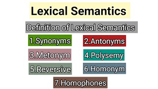 Lexical Semantics  Types of Lexical Semantics  Synonymy  Antonym  Homonym  Homophone  Example [upl. by Jeaz]