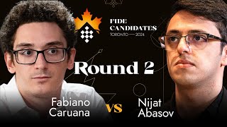 Round 2  Fabiano Caruana  Nijat Abasov  FIDE Candidates 2024 [upl. by Nyladnohr740]