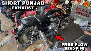 Loud Short Punjab Royal Enfield Classic 350 Reborn Exhaust Modification  Free Flow Bend Pipe MxK [upl. by Attenra]