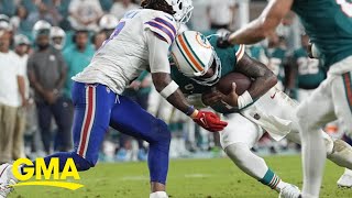 Head safety and Guardian Caps debates continue in the NFL after big hit [upl. by Leissam]