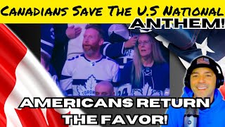 Patriotic Reaction  Canadians Save The US National Anthem Americans Return The Favor [upl. by Gurtner509]