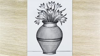 How To Draw Flower With Vase Flower Pot Drawing With Pencil Pencil Drawing for beginners [upl. by Chadd940]