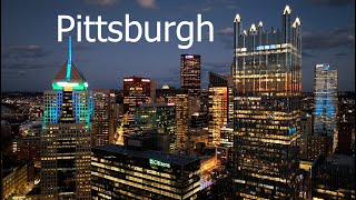 Pittsburgh skyline drone footage at dusk D24020 [upl. by Fina]