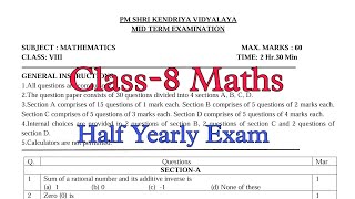 Class8 Maths Half Yearly Exam Question Paper TERM1  Session 202425  Kendriya Vidyalaya Students [upl. by Seton]