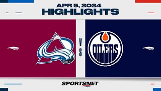 NHL Highlights  Avalanche vs Oilers  April 5 2024 [upl. by Ajnotal]