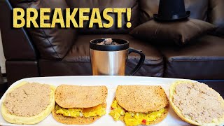 SCRAMBLED EGGS FLATBREAD AND PORK PATE CRETONS ON TOASTED BUN BREAKFAST MUKBANG [upl. by Aihsema463]