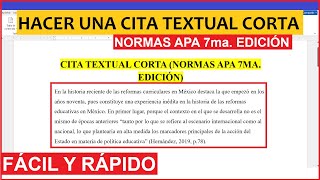 EJEMPLO de Cómo HACER una CITA TEXTUAL CORTA según NORMAS APA 7ma SÉPTIMA EDICIÓN [upl. by Nertie]