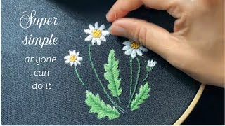 Simple daisy embroidery with satin stitches for beginners  Step by step tutorial [upl. by Dorraj155]